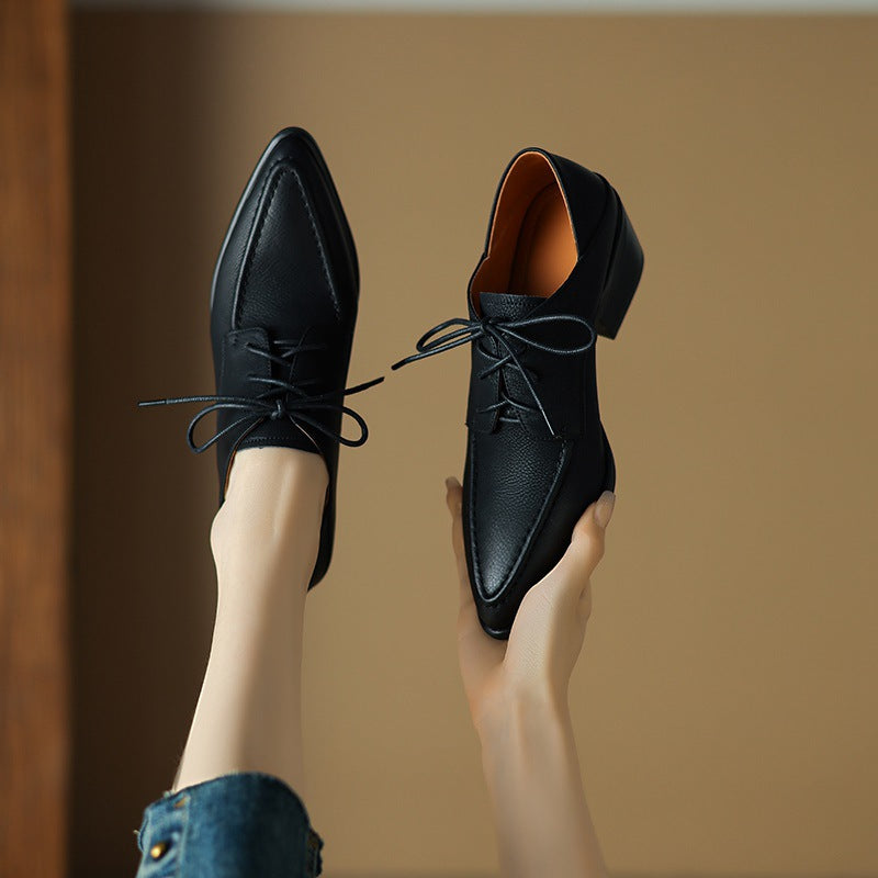 Chaussures rétro à talon épais et bout pointu pour femme