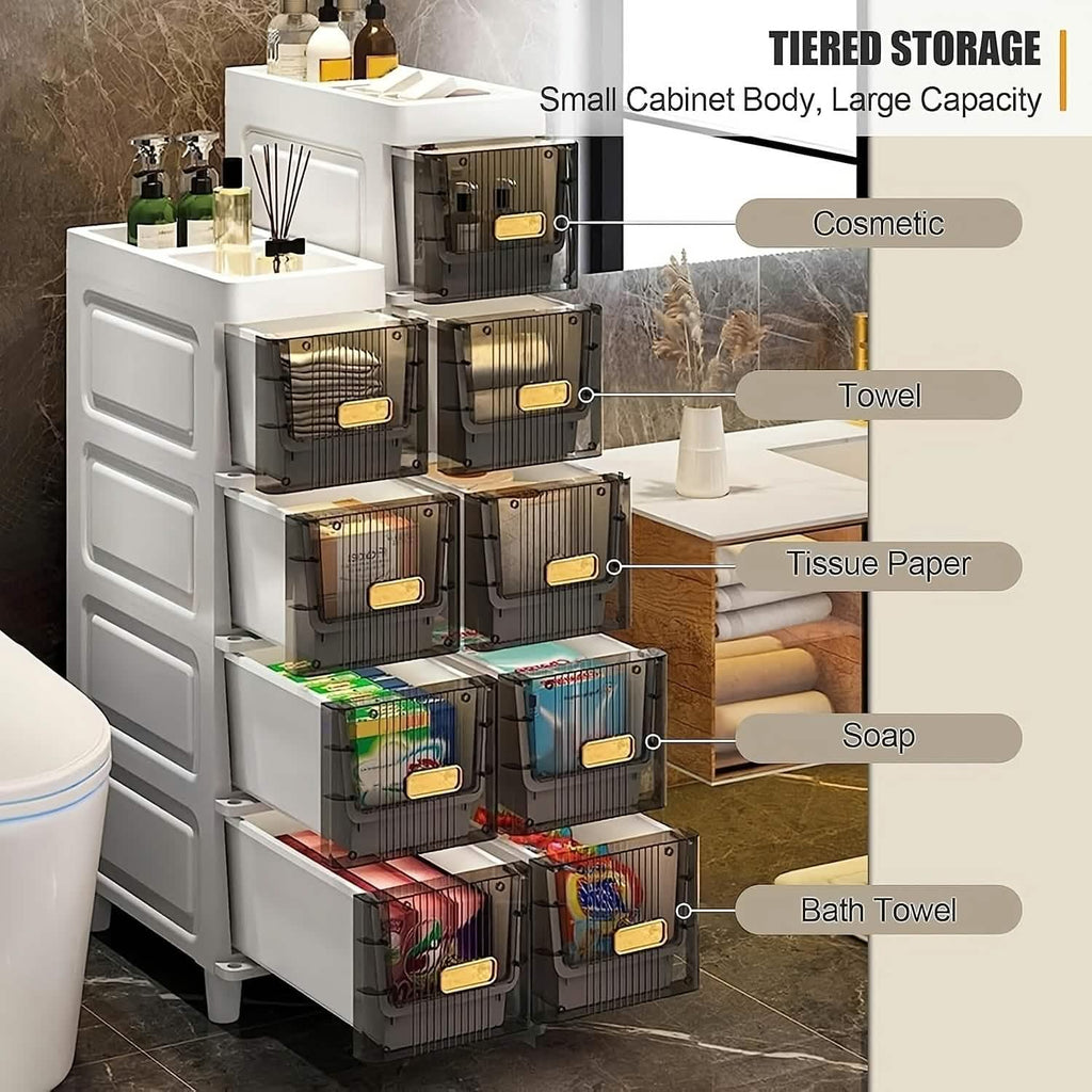 Meuble de rangement à tiroirs multiples et peu profond – 3, 4 ou 6 niveaux