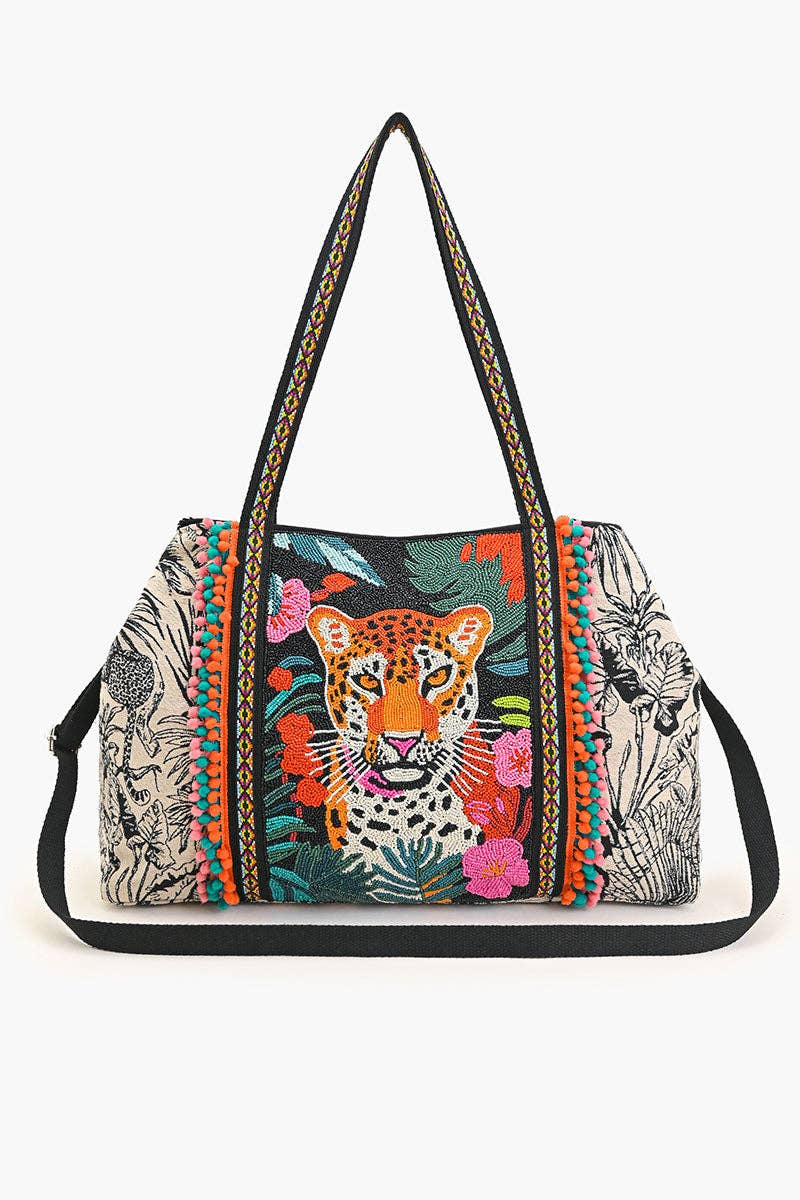 Sac cabas orné Léopard Tropical