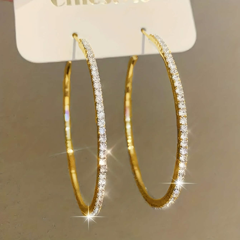 Créoles Femme Strass – Grandes Créoles Bling en Acier Inoxydable