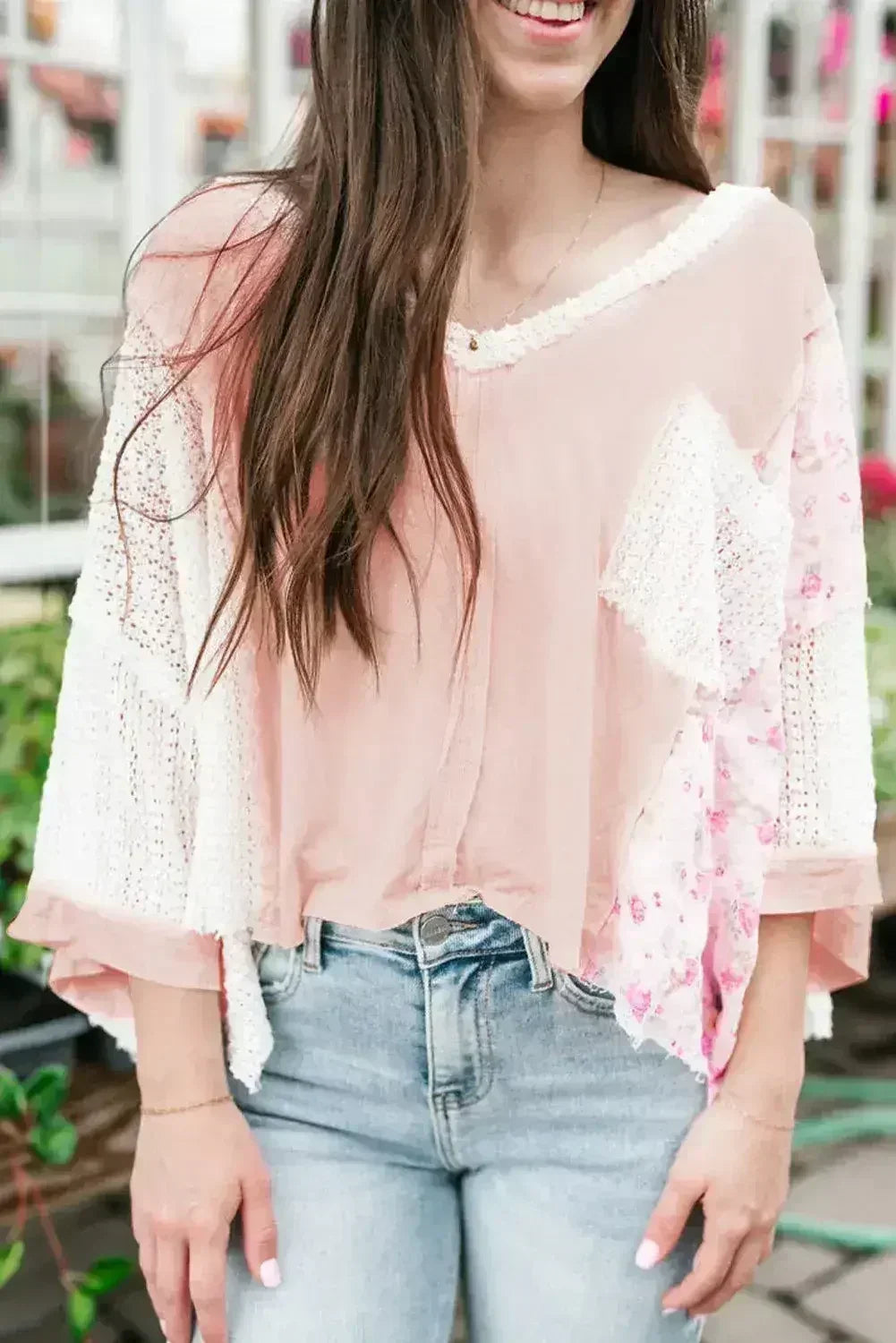 Chemisier en dentelle florale au crochet - Manches chauve-souris | S-2XL | Femstylo