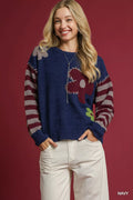 Pull jacquard floral rayé à manches longues Umgee