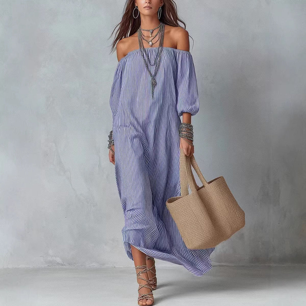 Robe longue évasée ample à rayures pour femme – Vacances