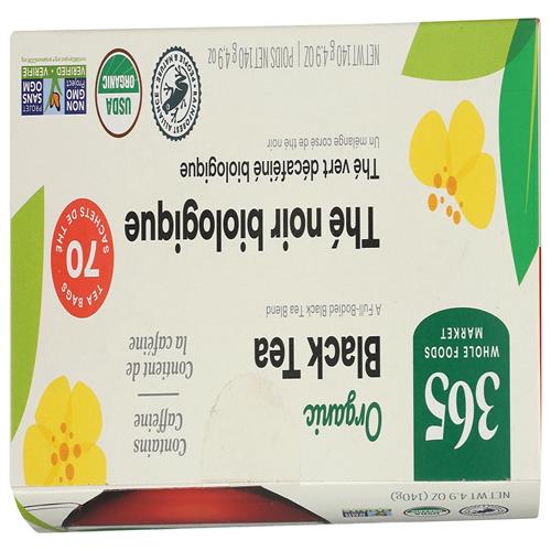 Thé noir biologique Whole Foods Market, sachets de thé à usage individuel, 70 unités