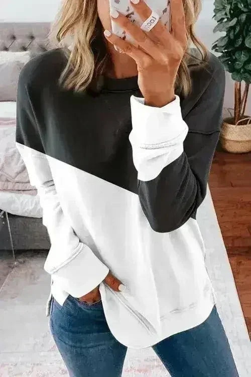 Sweat-shirt patchwork noir et blanc à épaules tombantes