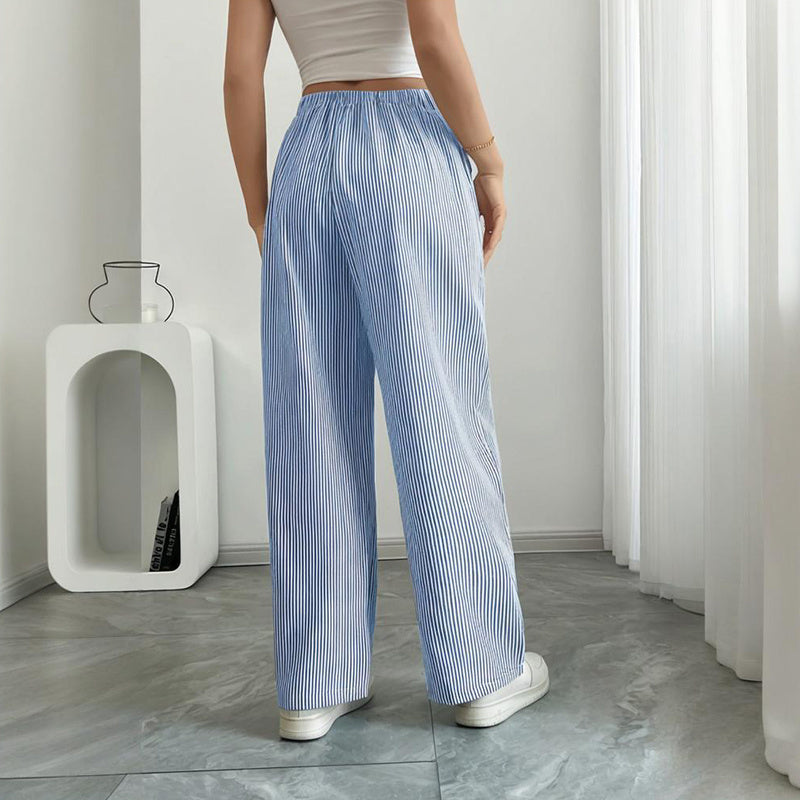 Pantalon long décontracté à rayures, coupe droite et large, avec poches pour femmes