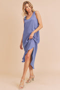 Nouvelle robe débardeur midi à col rond avec poches pour femme – Décontractée, confortable et fonctionnelle pour tous les jours