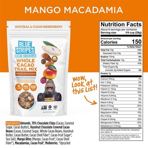 Mélange montagnard mangue et noix de macadamia Blue Stripes, 227 g