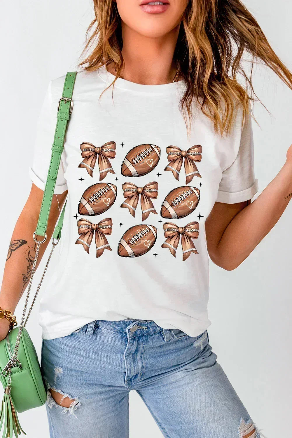 T-shirt blanc à imprimé nœud de mode rugby