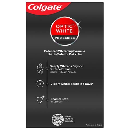 Dentifrice blanchissant Colgate Optic White Pro Series avec 5 % de peroxyde d'hydrogène, prévention des taches, tube de 85 g, paquet de 2