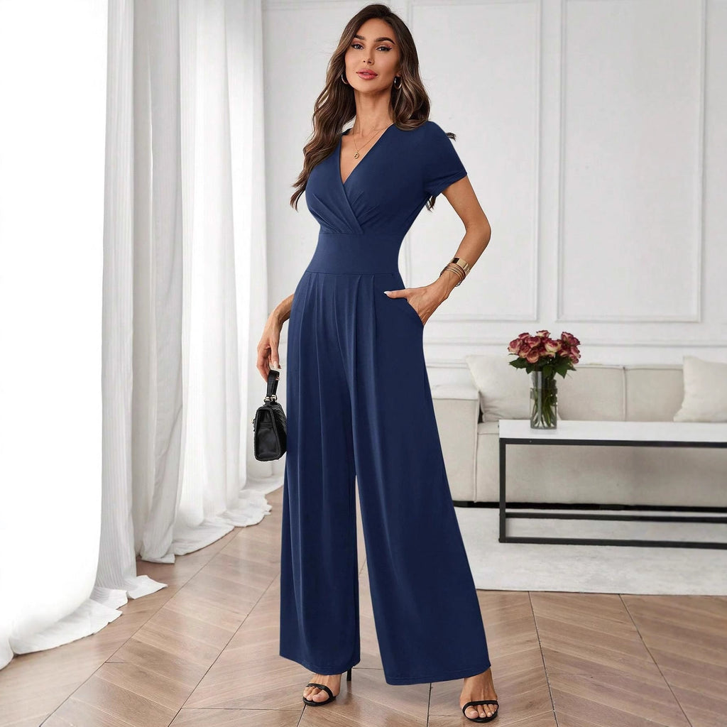 Combinaison plissée à jambes larges et manches trois quarts | 2 couleurs S-XL