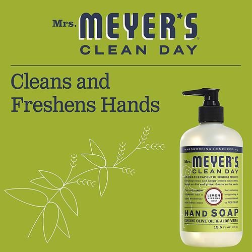 Savon liquide pour les mains Mrs. Meyer's Clean Day, formule biodégradable et non testée sur les animaux, parfum verveine citronnée, 370 ml
