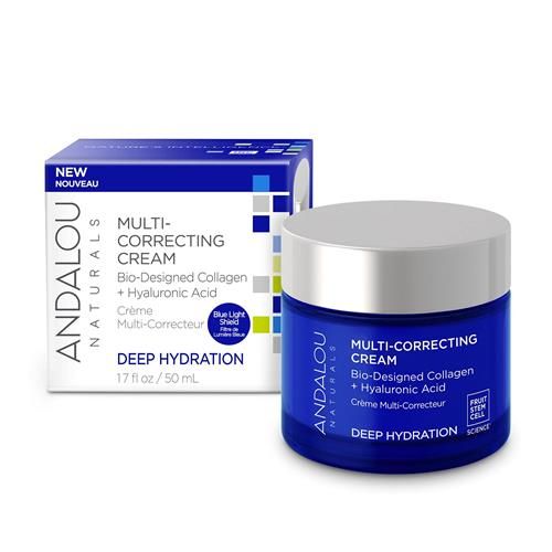 Crème Hydratante Visage Hydratation Intense Andalou Naturals, Crème Multi-Correctrice, Hydratant Jour et Nuit Pour le Visage à l'Acide Hyaluronique et au Collagène Végétalien Pour une Peau Plus Douce et Plus Souple, 50 ml