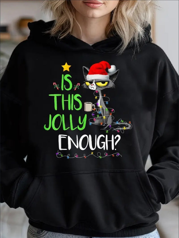 Sweat à capuche de Noël Chat Noir pour Femme