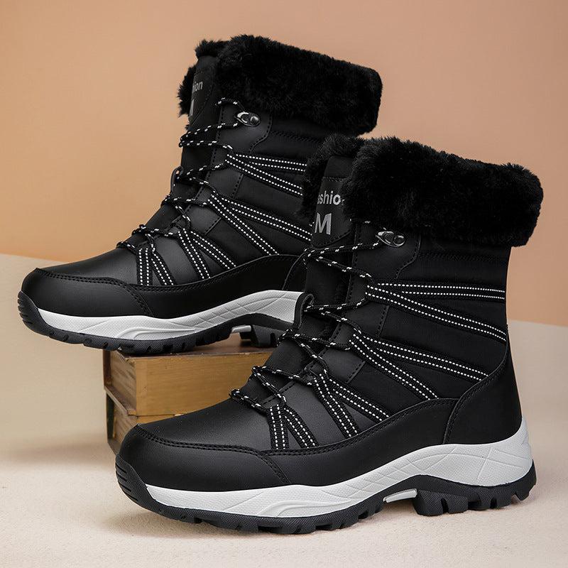 Bottes d'extérieur mi-hautes rembourrées en coton antidérapantes, plus épaisses, doublées polaire pour femmes