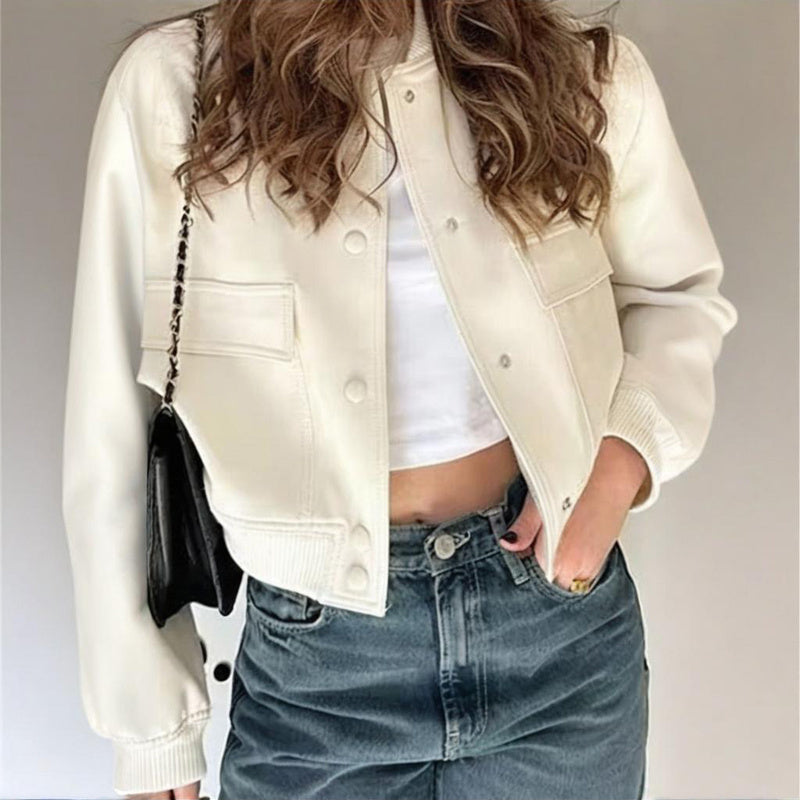 Veste de baseball unie à manches longues pour femme