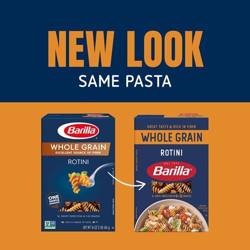 Pâtes Rotini Barilla Blé Entier, Boîte de 450 g - Pâtes sans OGM fabriquées avec 100 % de blé dur entier - Excellente source de fibres