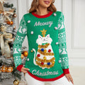 Pull Jacquard de Noël pour femme, brodé d'un chaton de dessin animé