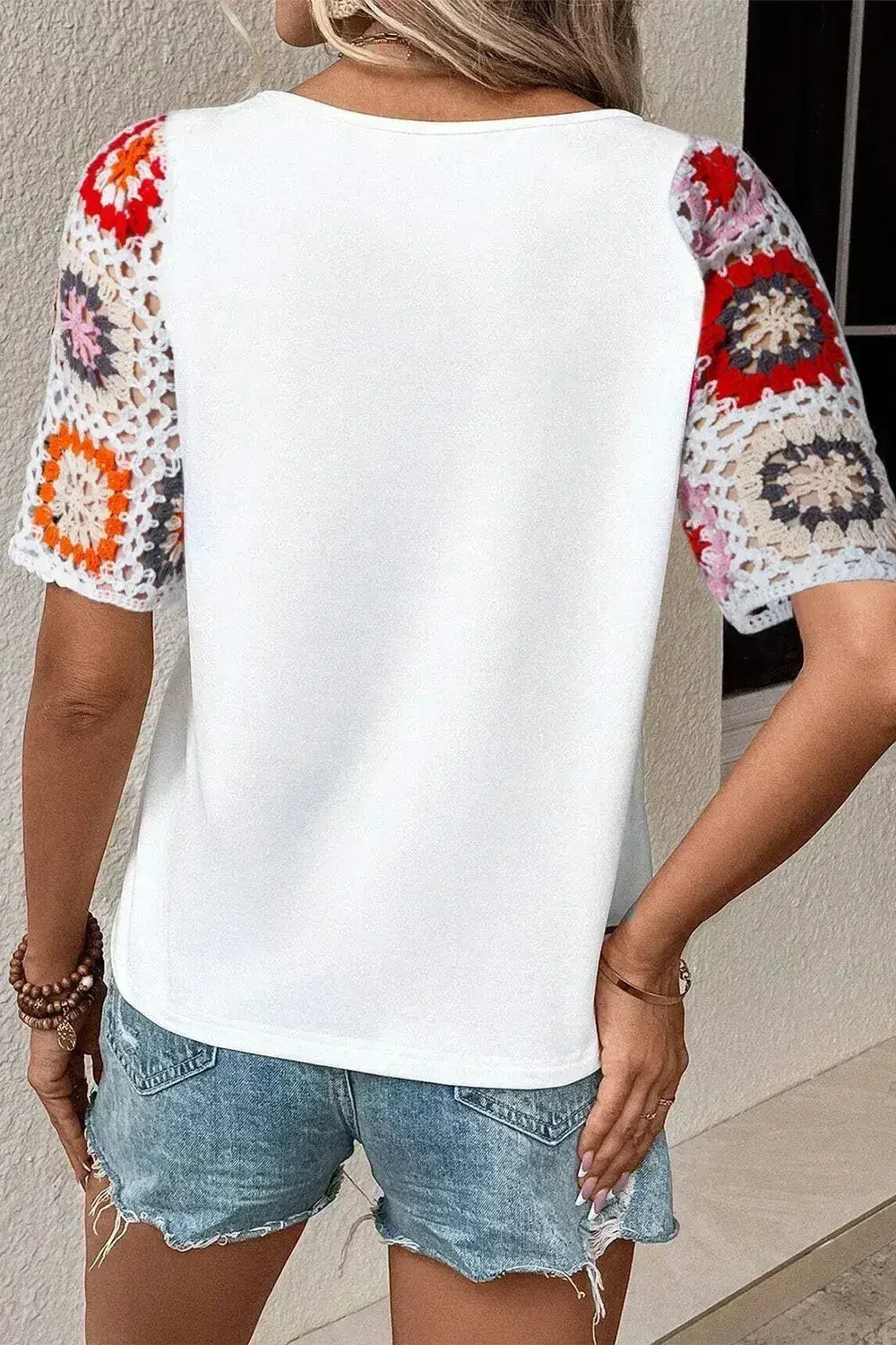 Chemisier à manches courtes et col rond à motifs géométriques | Femstylo