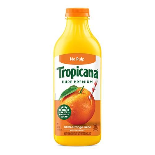 Jus d'orange Tropicana Pure Premium 100% Original, sans pulpe, sans sucre ajouté, bouteille de 1,36 litre