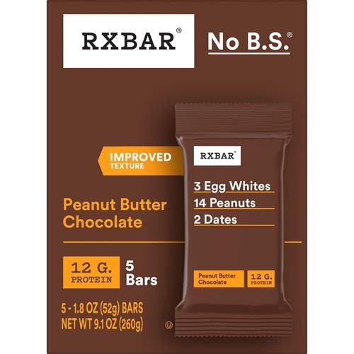 Barres protéinées Rxbar, En-cas protéiné, Barres d'en-cas, Beurre de cacahuète et chocolat, Boîte de 258 g (5 barres)