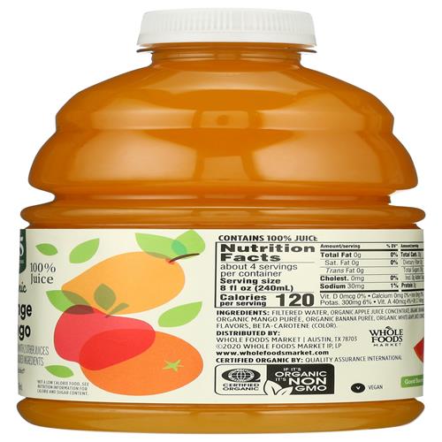 Whole Foods Market, Jus 100% biologique, Orange Mangue, 32 fl oz