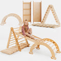 Ensemble d'escalade Montessori 4 en 1 : Échelle triangulaire + Arche d'escalade + Toboggan et Coussin – Beige