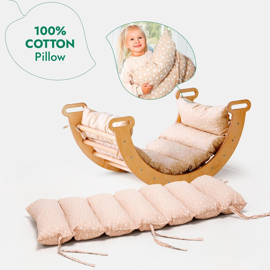 Ensemble d'escalade Montessori 4 en 1 : Échelle triangulaire + Arche d'escalade + Toboggan et Coussin – Beige