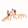 Ensemble d'escalade Montessori 4 en 1 : échelle triangulaire + arche d'escalade + planche de toboggan + filet – Beige