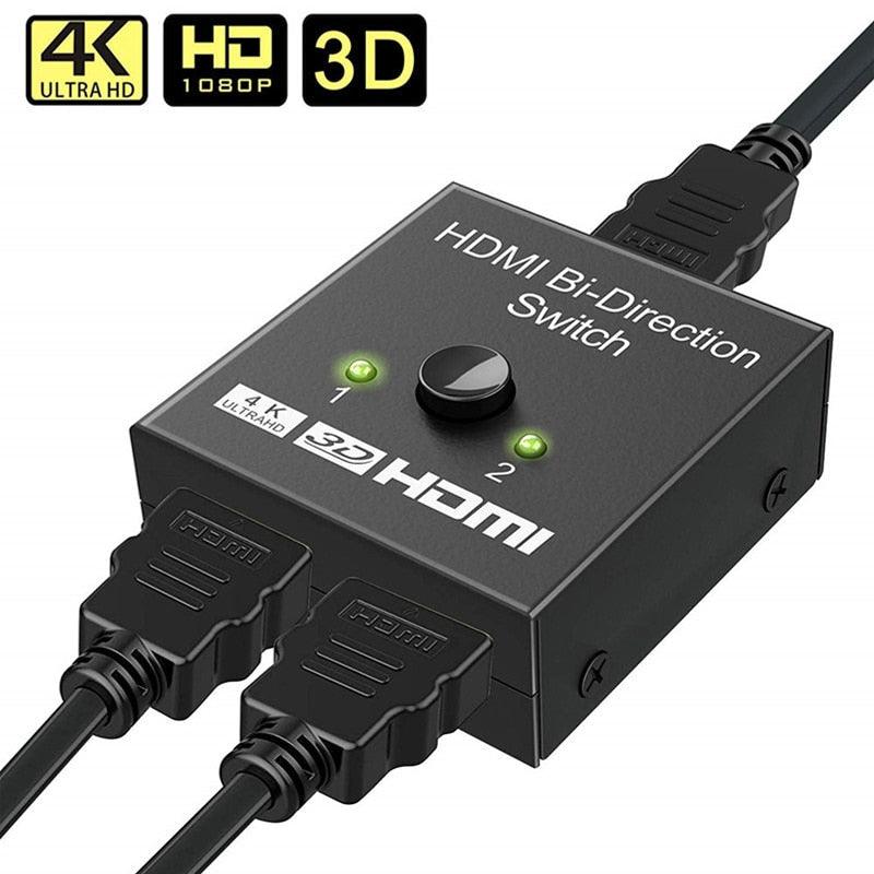 Commutateur Répartiteur HDMI 4K 2 Ports, Commutateur HDMI Bidirectionnel 2 Ports, Sélecteur d'Affichage, Prise en Charge Ultra HD 4K 1080P 3D HDR pour HDTV Gaming
