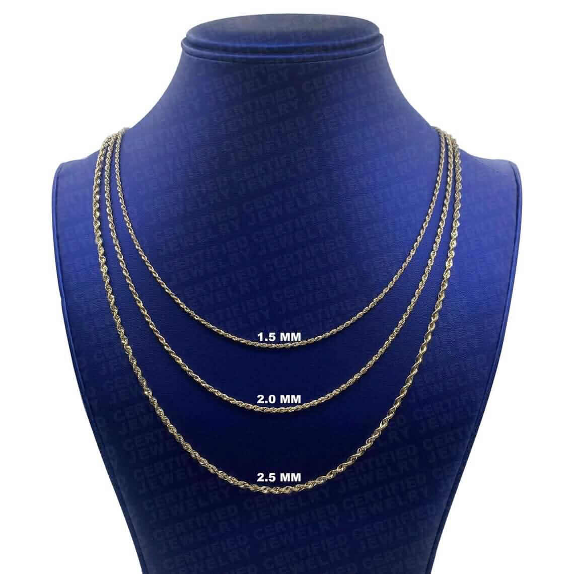 Collier chaîne corde en or jaune 14 carats, coupe diamant