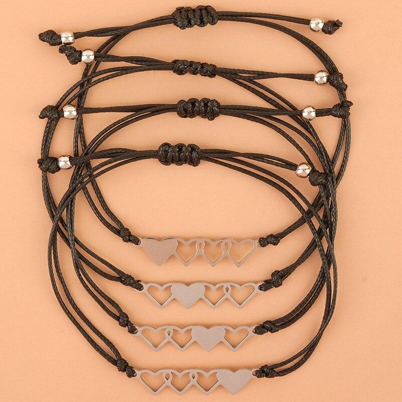 Lot de 4 bracelets pour sœurs, charismatiques, en forme de cœur, pour une amitié éternelle, en acier inoxydable, faits à la main, pour mère et fille, bracelets de vœux, ensemble de bracelets assortis avec breloque cœur pour femmes, sœurs, maman