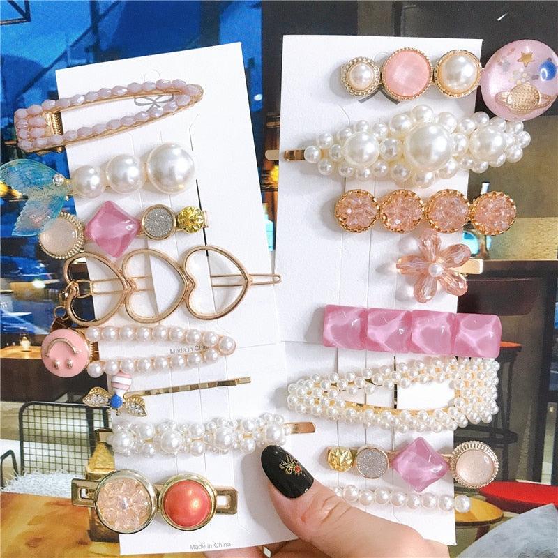 4 pièces/ensemble, accessoires de cheveux pour femmes, bijoux coréens, barrettes à perles d'imitation, pinces à cheveux cœurs d'amour pour filles, épingles à cheveux roses, accessoires de cheveux de mariage pour mariées et demoiselles d'honneur