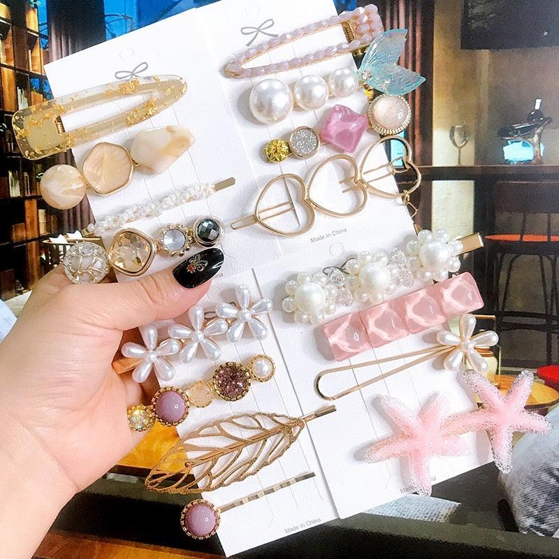 4 pièces/ensemble, accessoires de cheveux pour femmes, bijoux coréens, barrettes à perles d'imitation, pinces à cheveux cœurs d'amour pour filles, épingles à cheveux roses, accessoires de cheveux de mariage pour mariées et demoiselles d'honneur