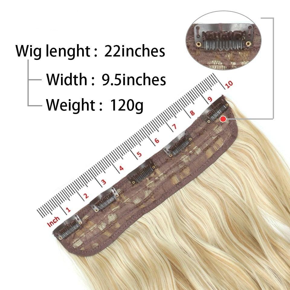 Extensions capillaires à clip 5 pièces, résistantes à la chaleur, fausses postiches longues et ondulées, clips synthétiques dorés sur extensions de cheveux raides avec ligne de poisson invisible, postiche superposée