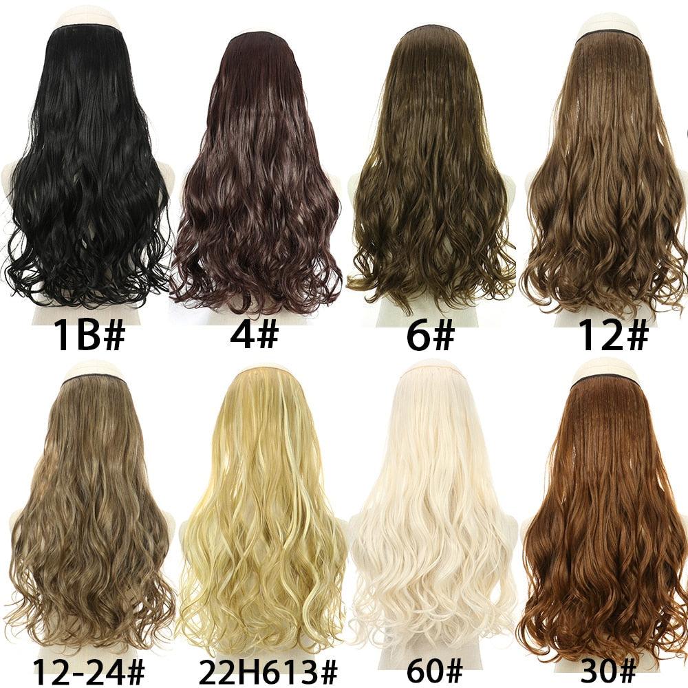 Extensions capillaires à clip 5 pièces, résistantes à la chaleur, fausses postiches longues et ondulées, clips synthétiques dorés sur extensions de cheveux raides avec ligne de poisson invisible, postiche superposée