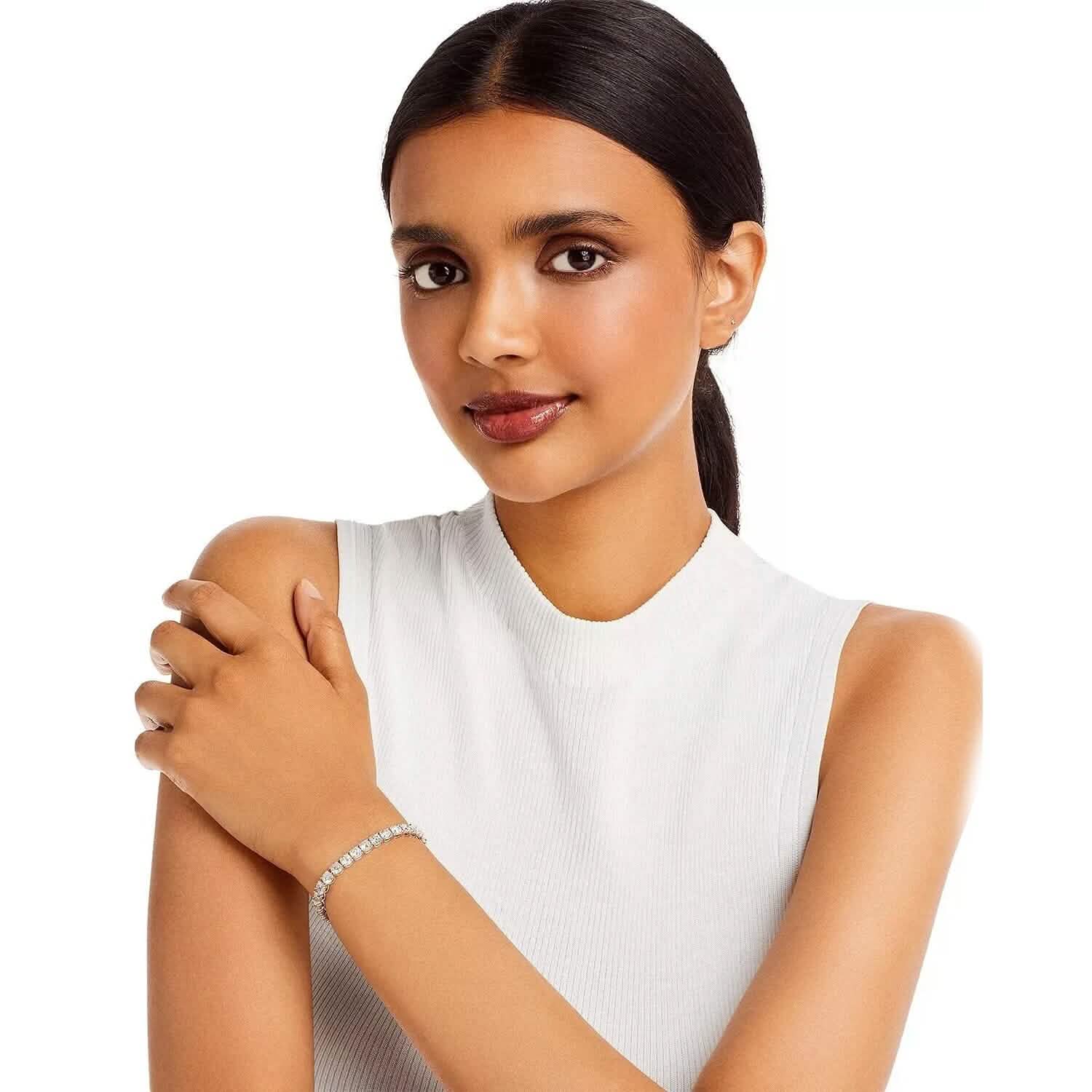 Bracelet tennis 5 carats en or blanc 14 carats avec diamants ronds brillants de laboratoire