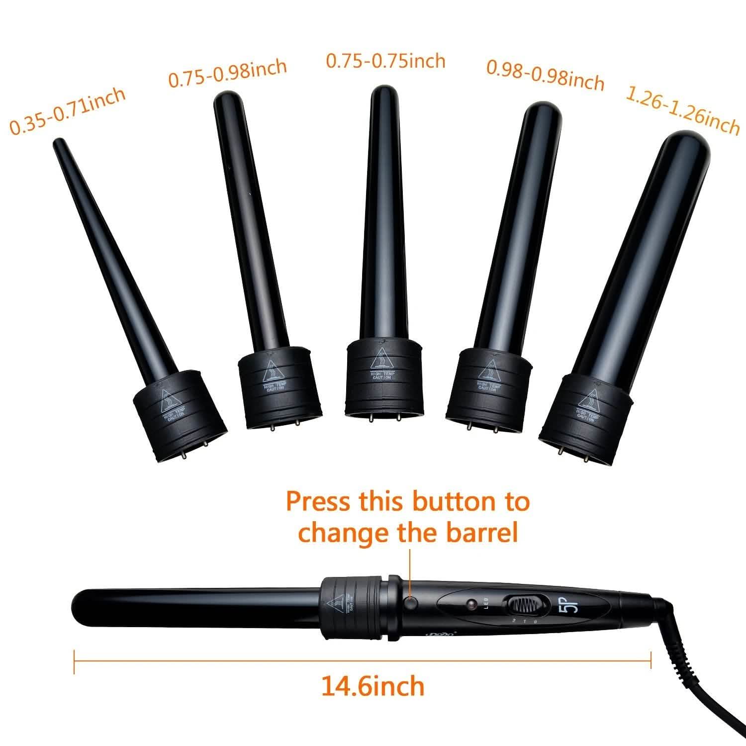Set de bigoudis 5 en 1 avec 5 embouts interchangeables