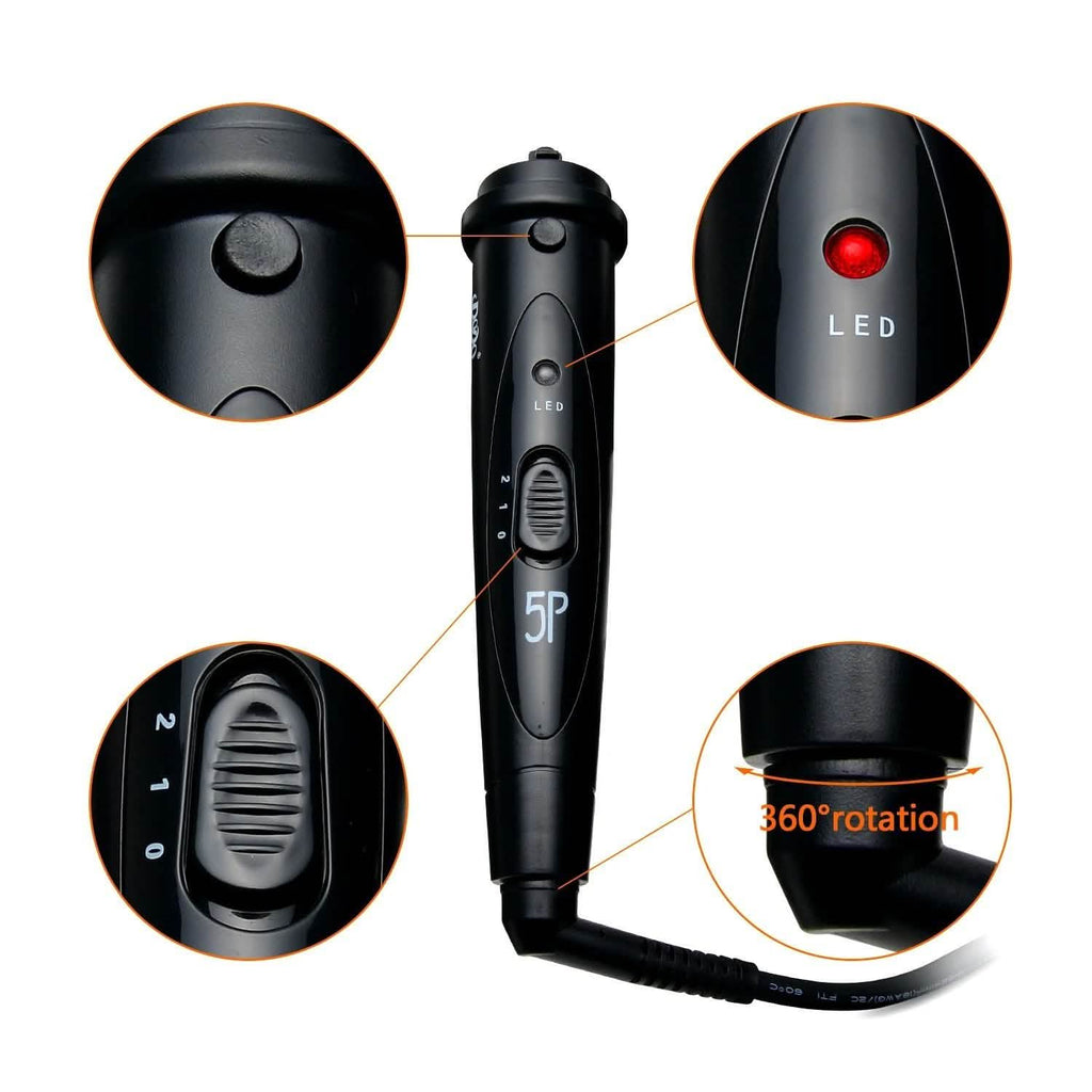 Set de bigoudis 5 en 1 avec 5 embouts interchangeables