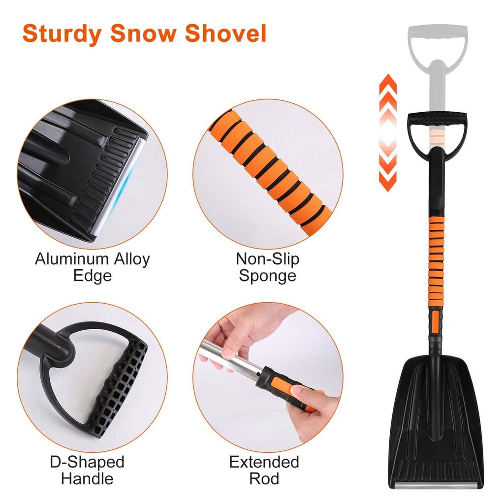 Pelle à neige et grattoir à glace 5 en 1 amovible et réglable à 180°