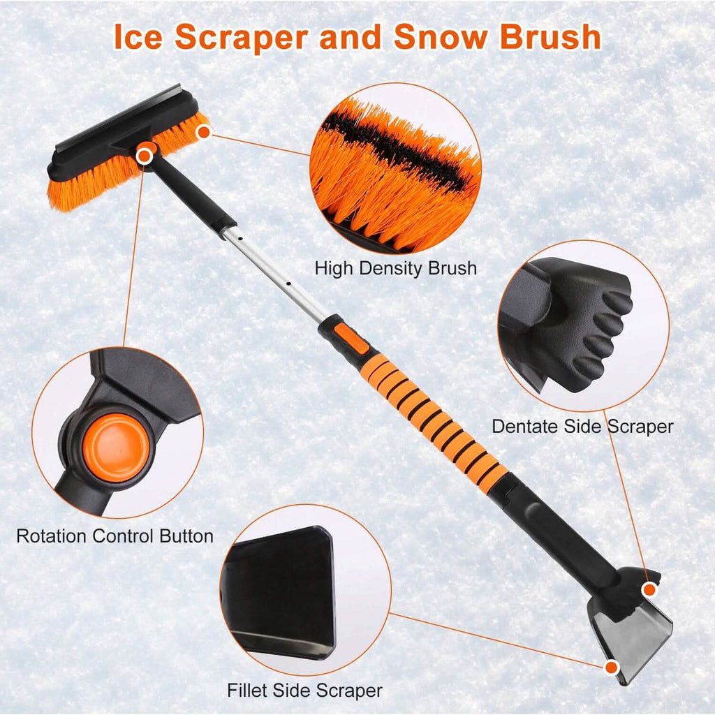 Pelle à neige et grattoir à glace 5 en 1 amovible et réglable à 180°