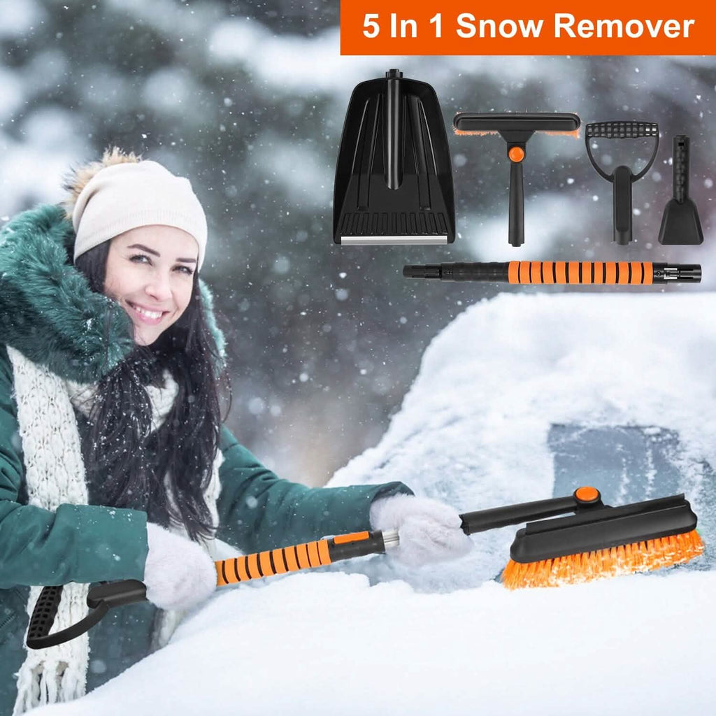 Pelle à neige et grattoir à glace 5 en 1 amovible et réglable à 180°