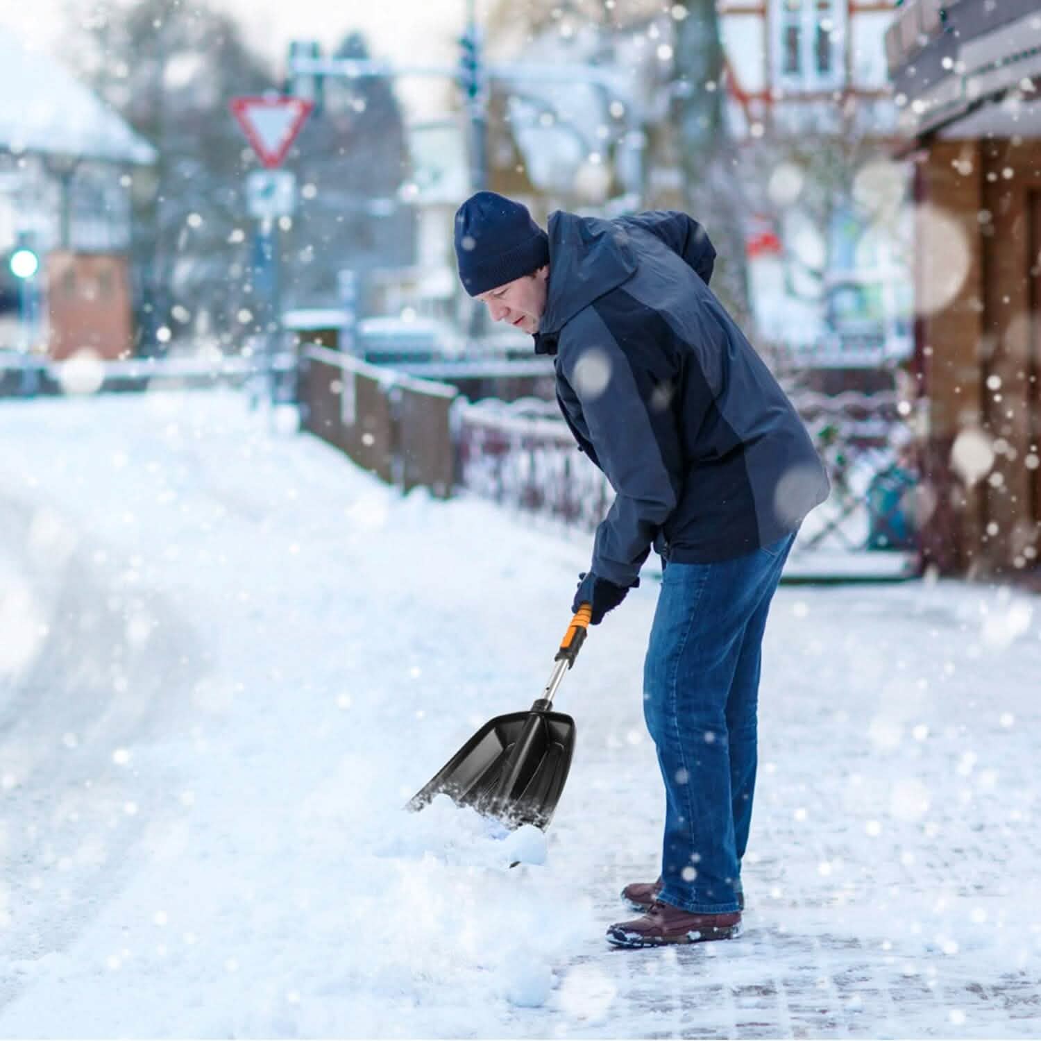 Pelle à neige et grattoir à glace 5 en 1 amovible et réglable à 180°