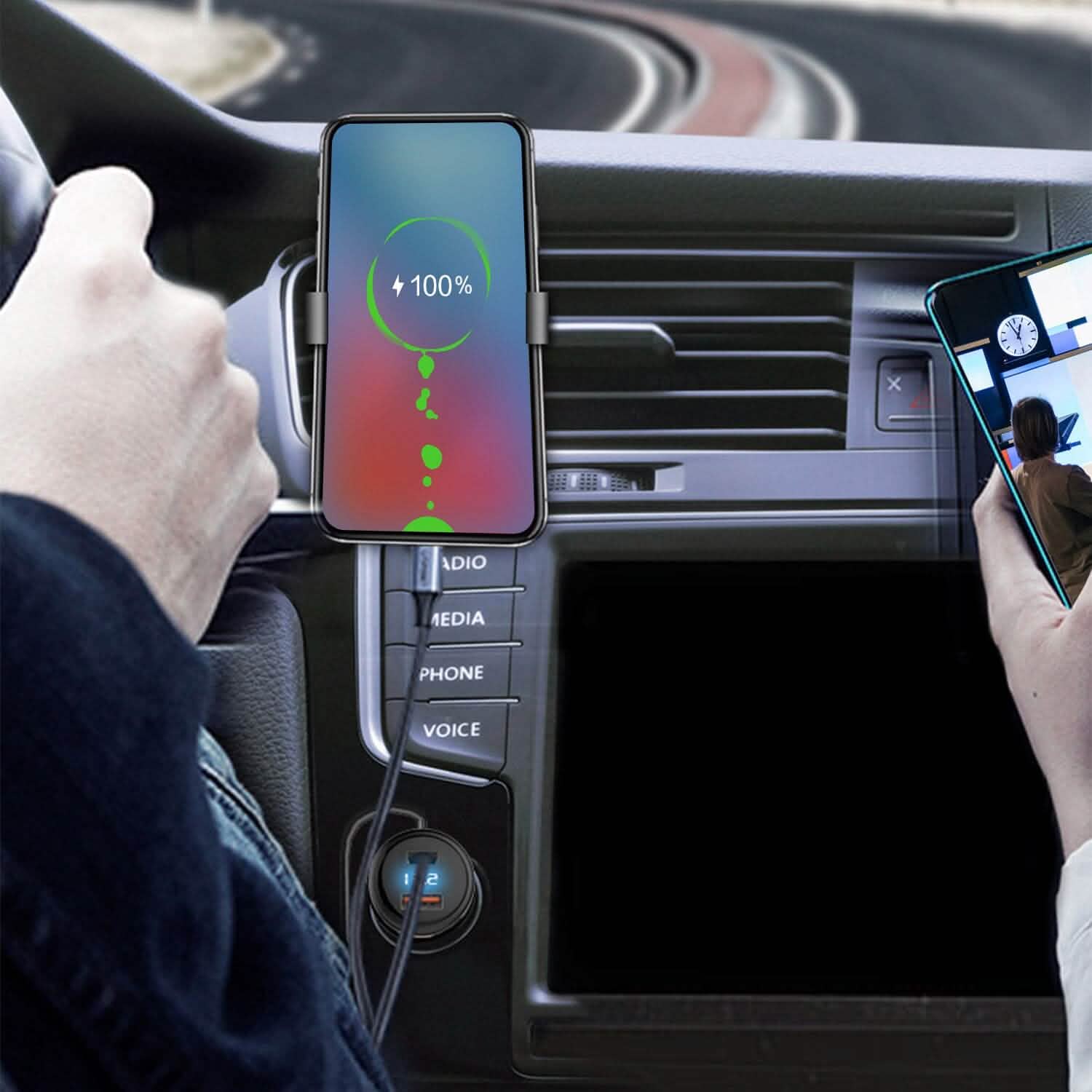 Chargeur de voiture rapide 5-en-1 QC PD USB Type C 5 ports avec câble spiralé de 1,2 m