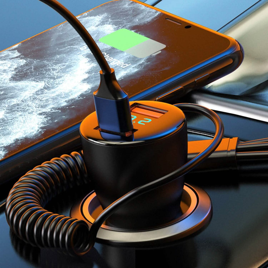 Chargeur de voiture rapide 5-en-1 QC PD USB Type C 5 ports avec câble spiralé de 1,2 m