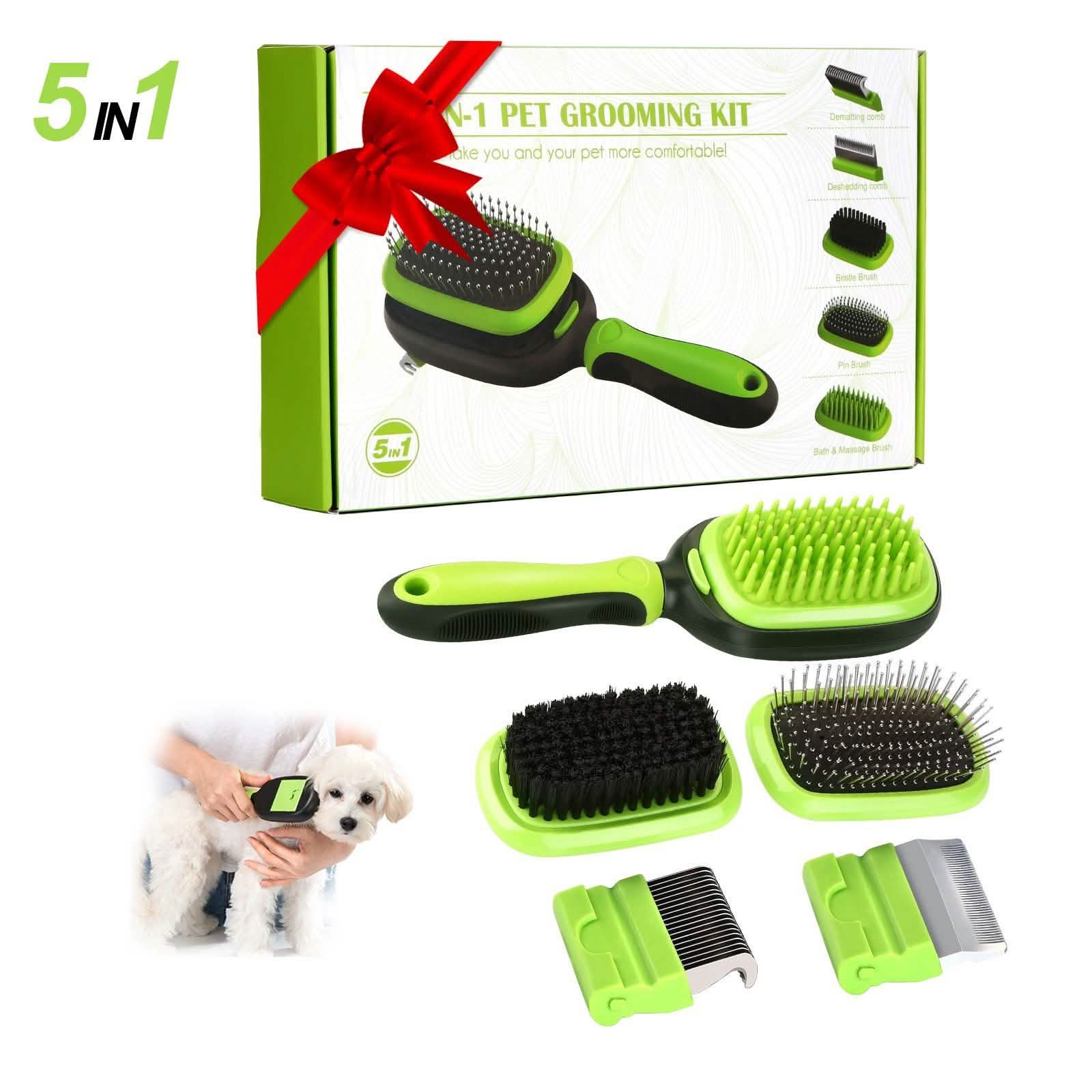 Ensemble de 5 brosses pour animaux de compagnie – Toilettage, démêlage, massage
