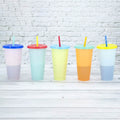 Lot de 5 : Gobelet coloré avec couvercle et paille