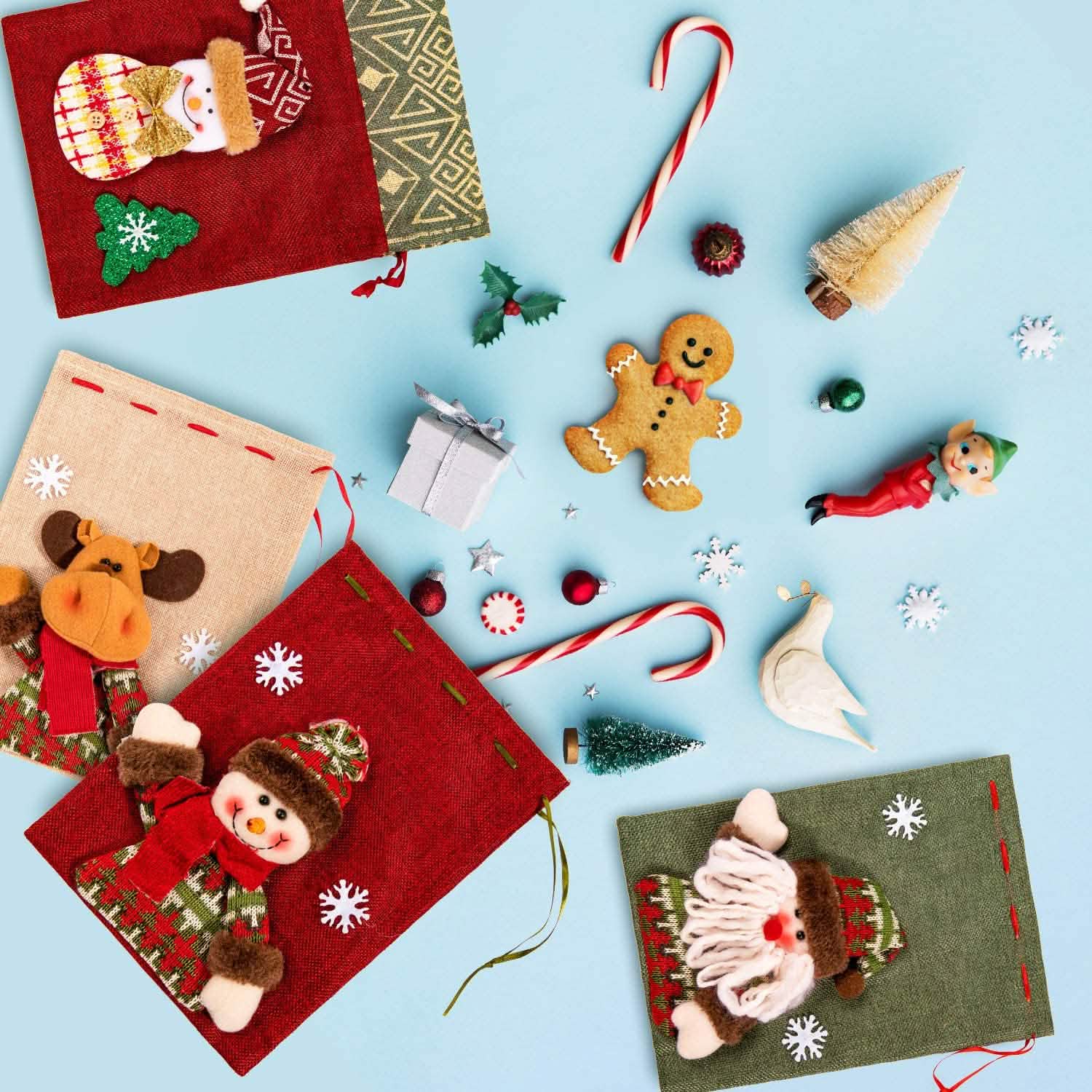 Paquet de 5 : Sacs de Noël à cordon coulissant