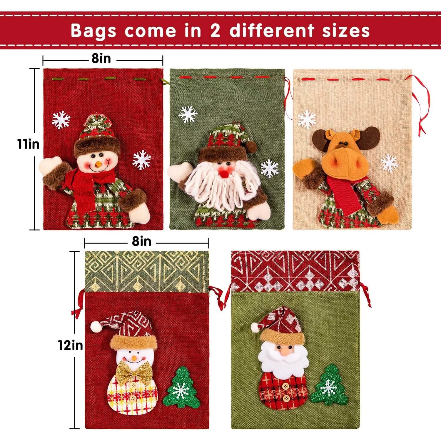 Paquet de 5 : Sacs de Noël à cordon coulissant