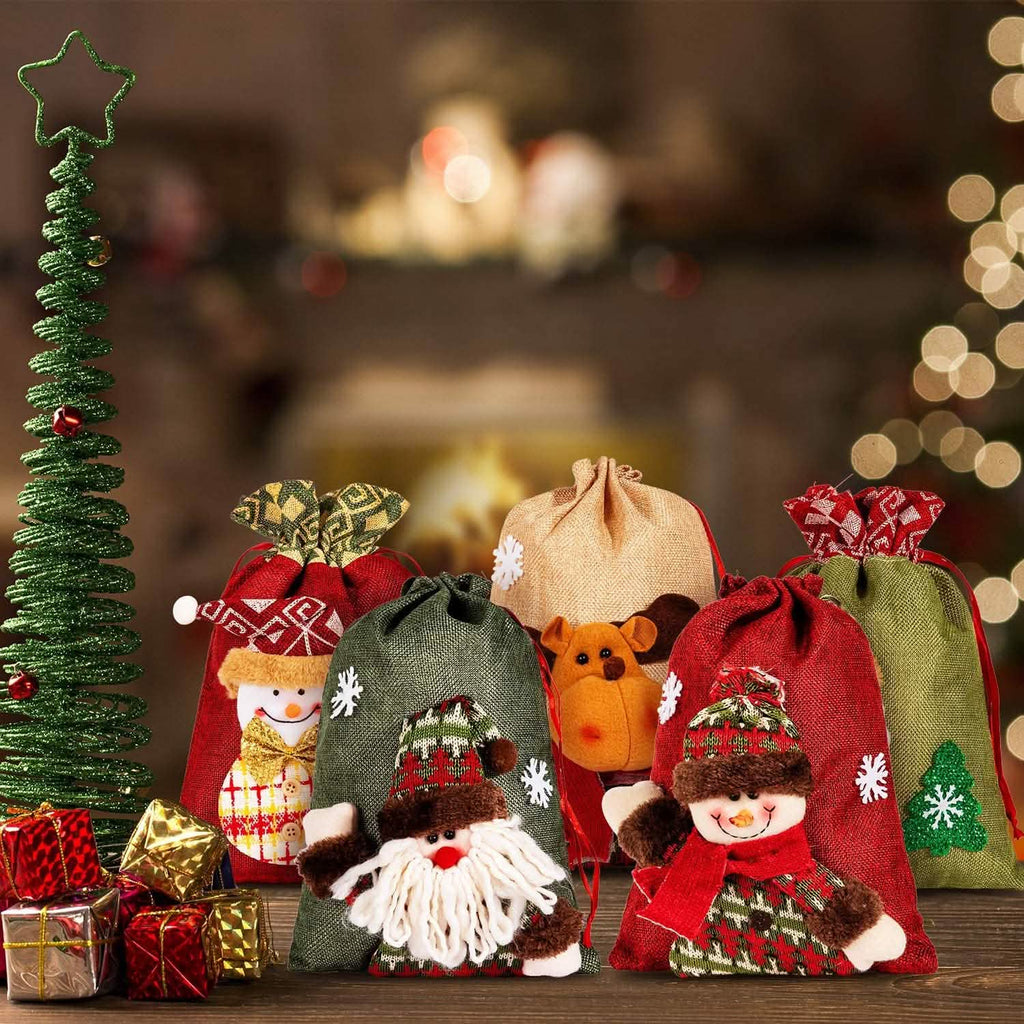 Paquet de 5 : Sacs de Noël à cordon coulissant